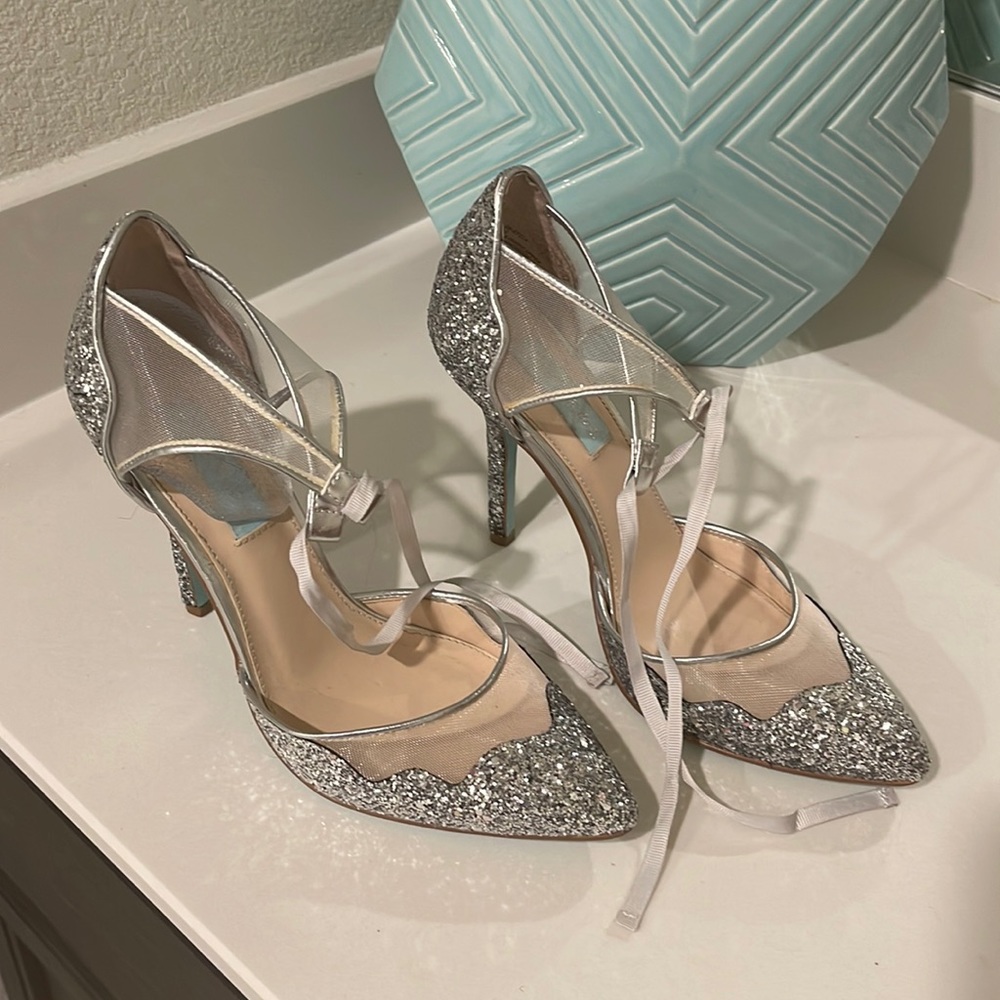 Betsey Johnson Silver Glitter high heel